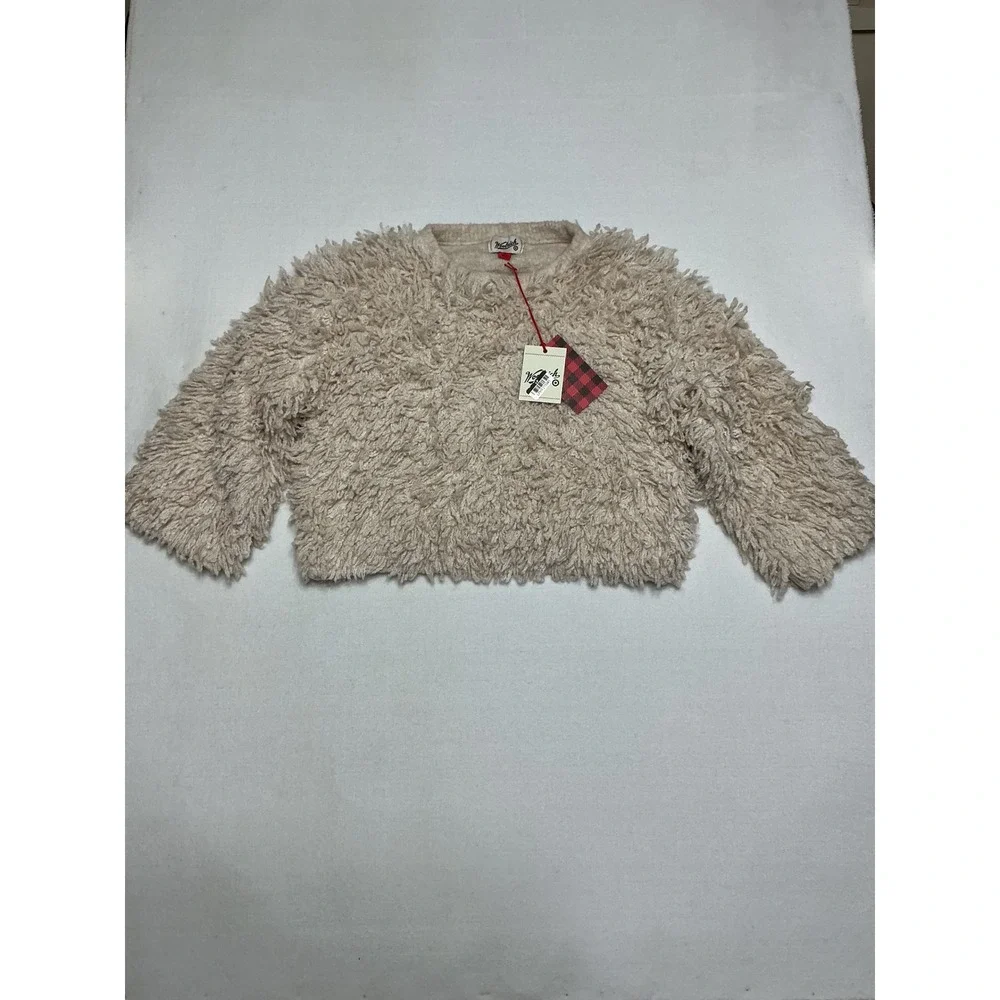 Woolrich x Target Womens Small Shaggy Sweater Cream Fuzzy Cropped NWT $50